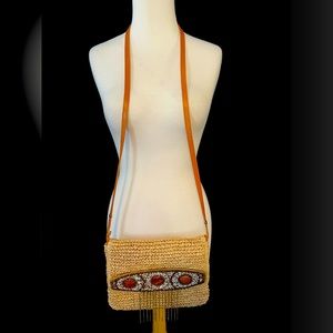 Tommy Bahama Wicker/Bead/Chain Crossbody Shoulder Bag Purse